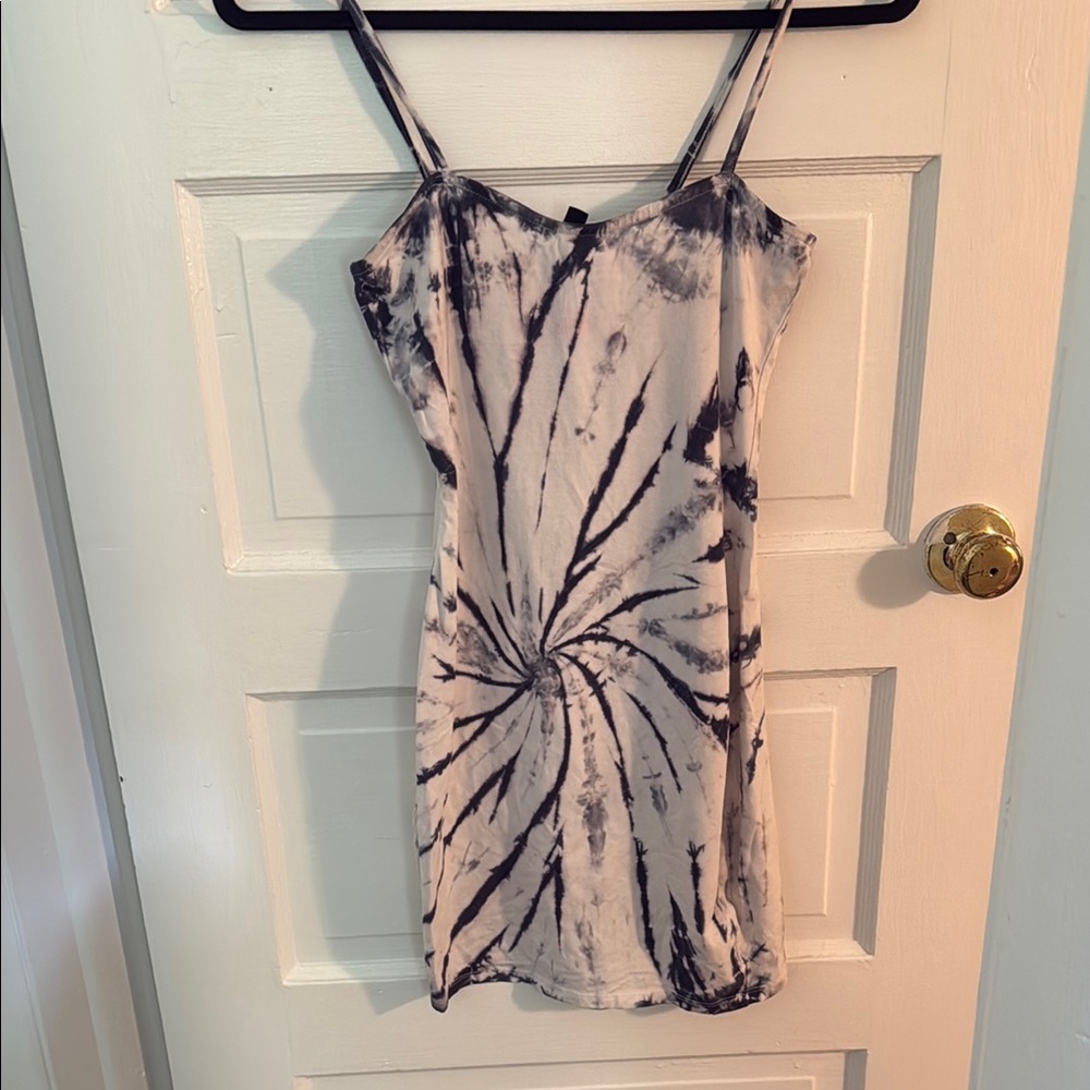 Divided Blue and White Tie-Dye Dress